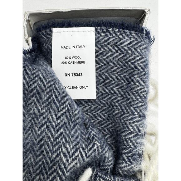 IL MORO FIRENZE Wool Cashmere Scarf Blue With Fringe Made Italy Winter Academia - Picture 4 of 5
